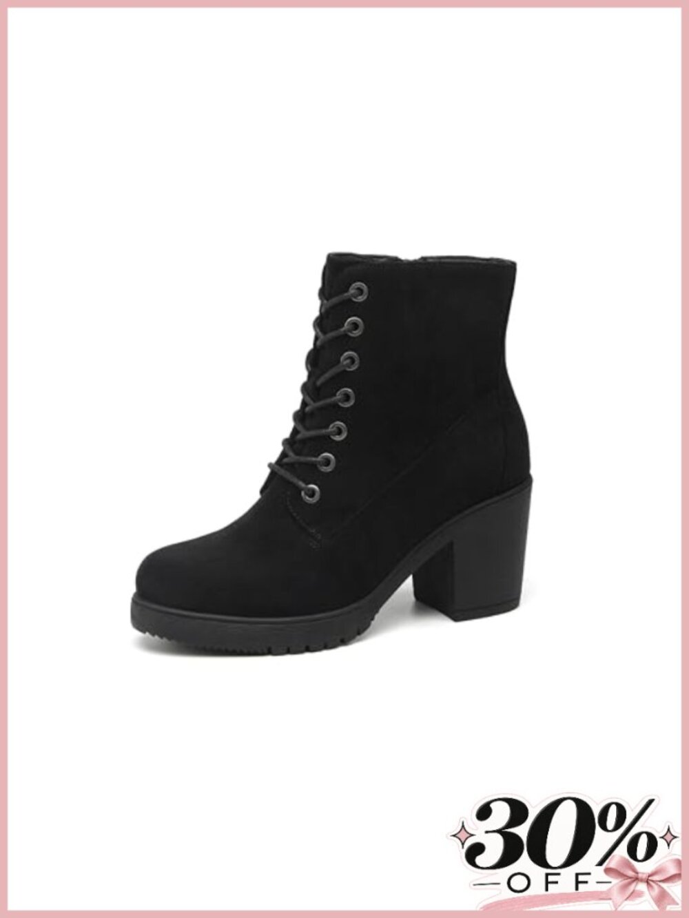 Women's Chunky Heel Ankle Boots Lace-Up Side Zipper Round Toe Block Heel